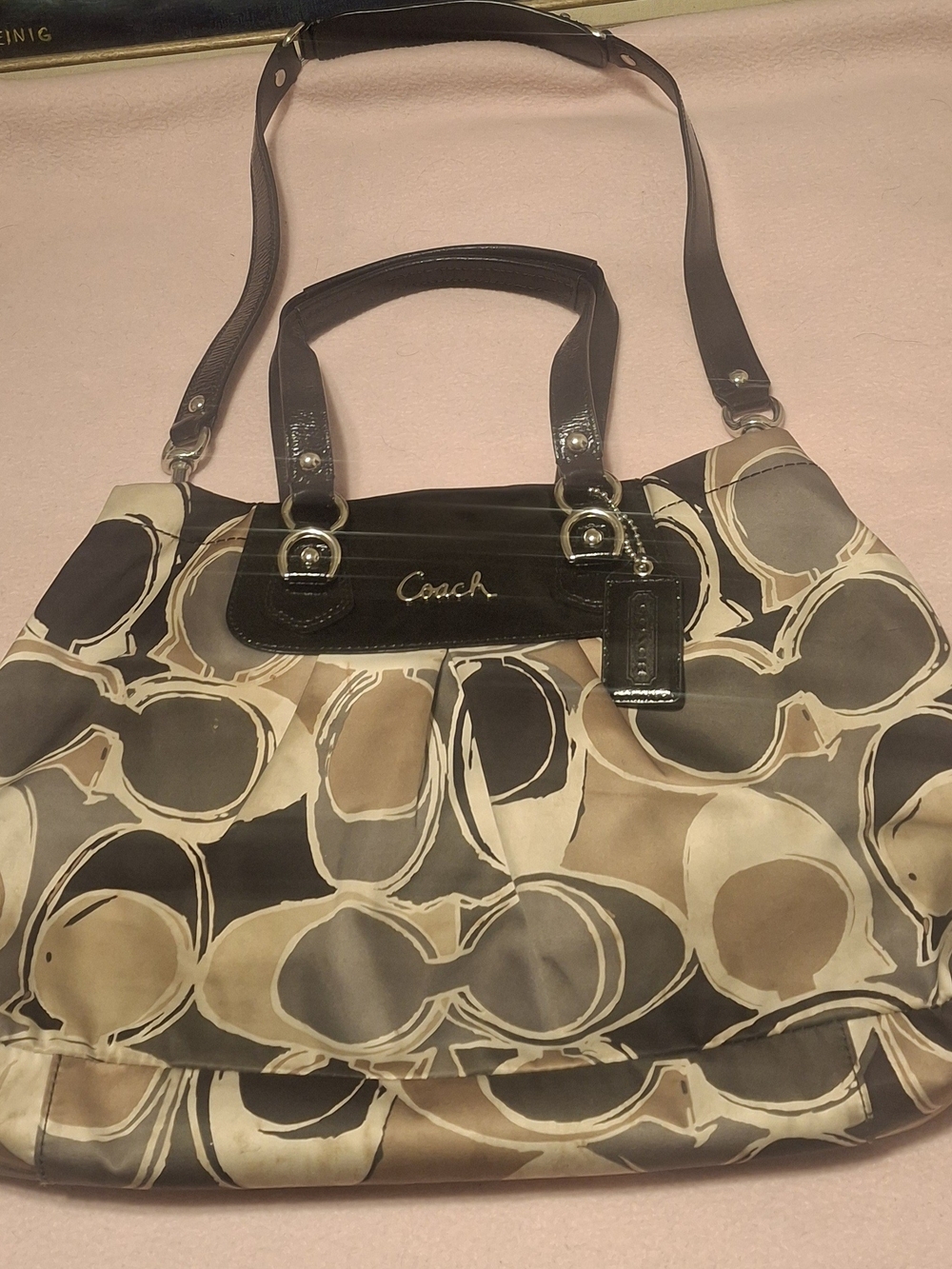 Coach Beige Brown Signature Circle Tote
